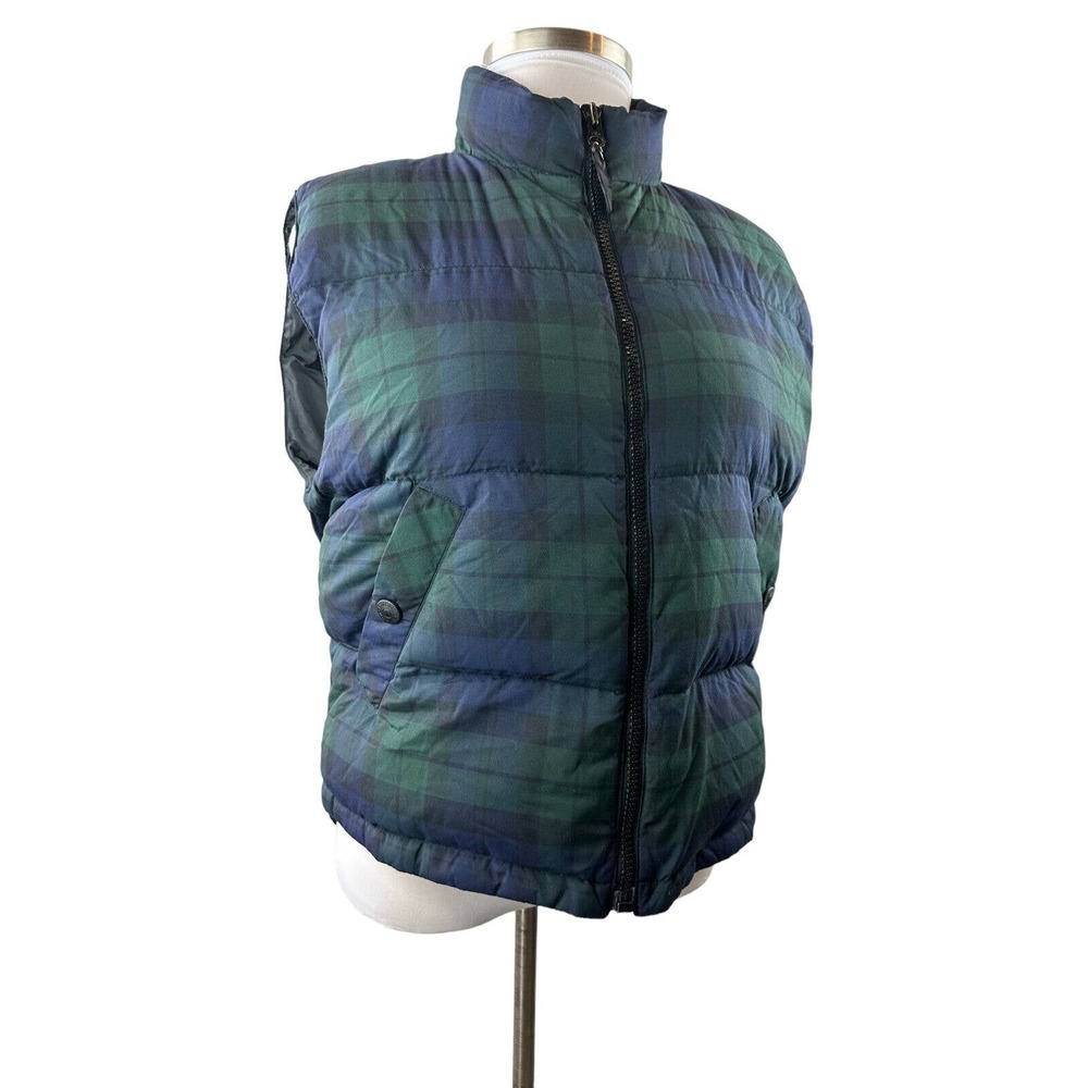 Eddie Bauer Full Zip Goose Down Puffer Vest Blue Green Plaid Women's Size XL - Picture 3 of 12